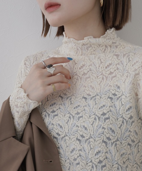 BRODIAEA(ブローディア)の「BRODIAEA 総レースハイネックストレッチプルオーバー 長袖(Tシャツ/カットソー・レディース・ピンク/ブラック/ワインレッド/アイボリー・40)」の7枚目の写真