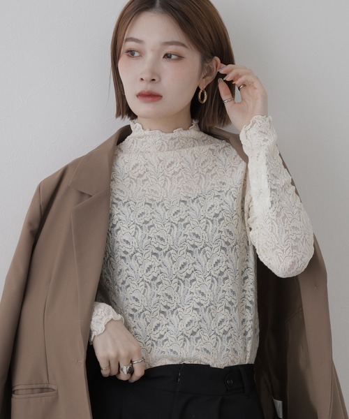BRODIAEA(ブローディア)の「BRODIAEA 総レースハイネックストレッチプルオーバー 長袖(Tシャツ/カットソー・レディース・ピンク/ブラック/ワインレッド/アイボリー・40)」の9枚目の写真