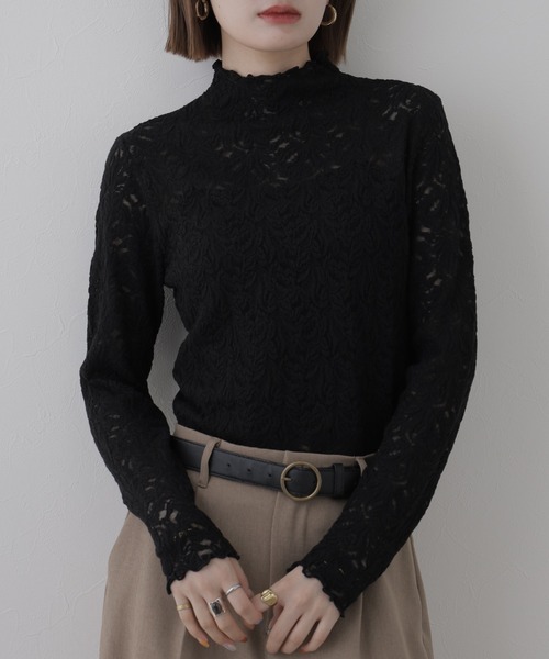 BRODIAEA(ブローディア)の「BRODIAEA 総レースハイネックストレッチプルオーバー 長袖(Tシャツ/カットソー・レディース・ピンク/ブラック/ワインレッド/アイボリー・40)」の11枚目の写真