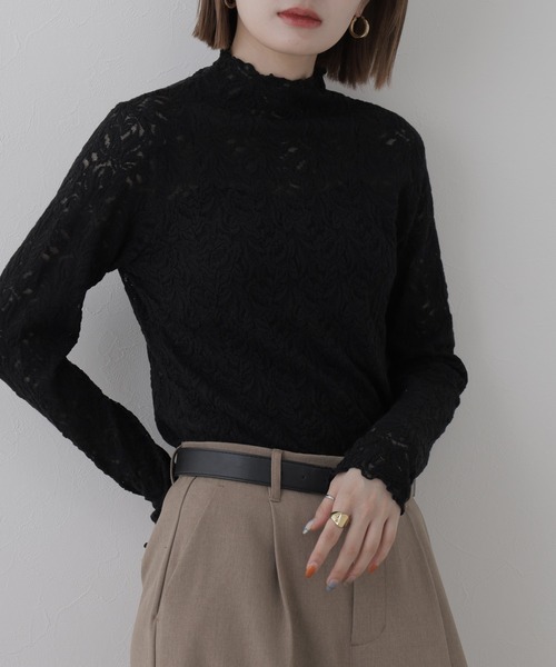 BRODIAEA(ブローディア)の「BRODIAEA 総レースハイネックストレッチプルオーバー 長袖(Tシャツ/カットソー・レディース・ピンク/ブラック/ワインレッド/アイボリー・40)」の12枚目の写真