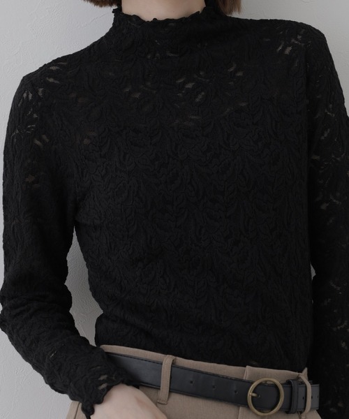 BRODIAEA(ブローディア)の「BRODIAEA 総レースハイネックストレッチプルオーバー 長袖(Tシャツ/カットソー・レディース・ピンク/ブラック/ワインレッド/アイボリー・40)」の14枚目の写真