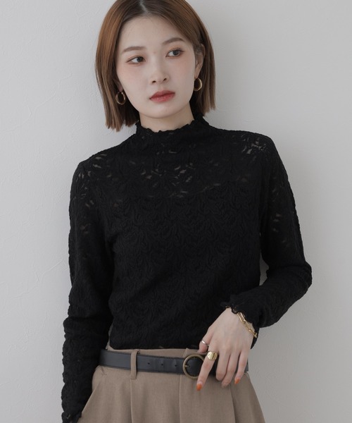 BRODIAEA(ブローディア)の「BRODIAEA 総レースハイネックストレッチプルオーバー 長袖(Tシャツ/カットソー・レディース・ピンク/ブラック/ワインレッド/アイボリー・40)」の15枚目の写真