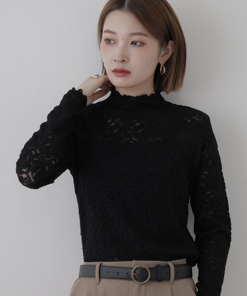 BRODIAEA(ブローディア)の「BRODIAEA 総レースハイネックストレッチプルオーバー 長袖(Tシャツ/カットソー・レディース・ピンク/ブラック/ワインレッド/アイボリー・40)」の16枚目の写真