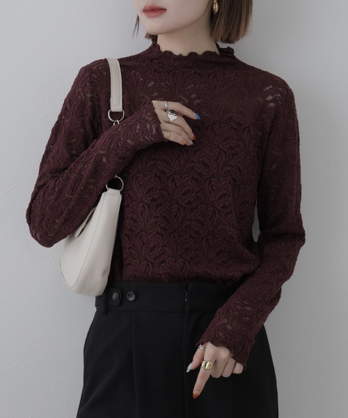 BRODIAEA(ブローディア)の「BRODIAEA 総レースハイネックストレッチプルオーバー 長袖(Tシャツ/カットソー・レディース・ピンク/ブラック/ワインレッド/アイボリー・40)」の17枚目の写真