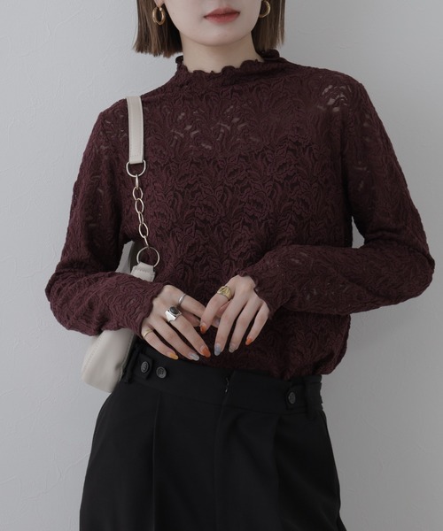 BRODIAEA(ブローディア)の「BRODIAEA 総レースハイネックストレッチプルオーバー 長袖(Tシャツ/カットソー・レディース・ピンク/ブラック/ワインレッド/アイボリー・40)」の18枚目の写真