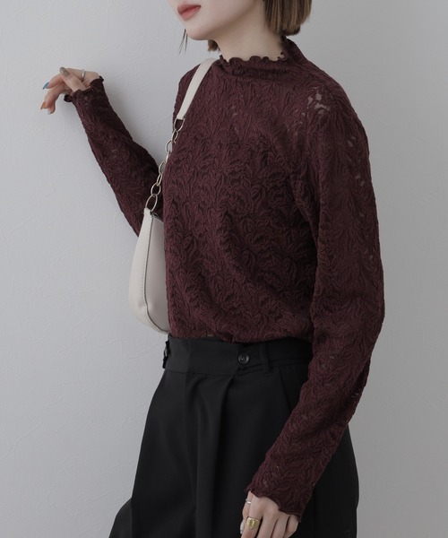 BRODIAEA(ブローディア)の「BRODIAEA 総レースハイネックストレッチプルオーバー 長袖(Tシャツ/カットソー・レディース・ピンク/ブラック/ワインレッド/アイボリー・40)」の19枚目の写真