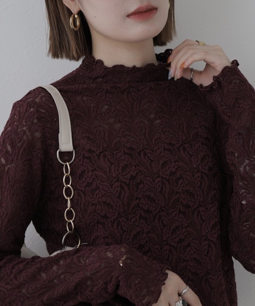 BRODIAEA(ブローディア)の「BRODIAEA 総レースハイネックストレッチプルオーバー 長袖(Tシャツ/カットソー・レディース・ピンク/ブラック/ワインレッド/アイボリー・40)」の20枚目の写真