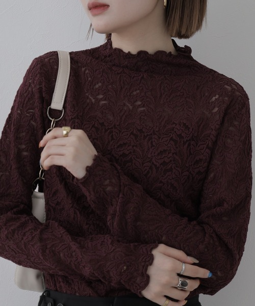 BRODIAEA(ブローディア)の「BRODIAEA 総レースハイネックストレッチプルオーバー 長袖(Tシャツ/カットソー・レディース・ピンク/ブラック/ワインレッド/アイボリー・40)」の21枚目の写真