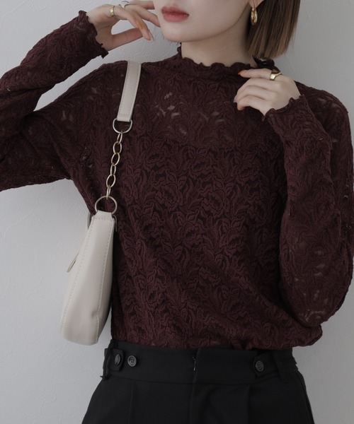 BRODIAEA(ブローディア)の「BRODIAEA 総レースハイネックストレッチプルオーバー 長袖(Tシャツ/カットソー・レディース・ピンク/ブラック/ワインレッド/アイボリー・40)」の22枚目の写真