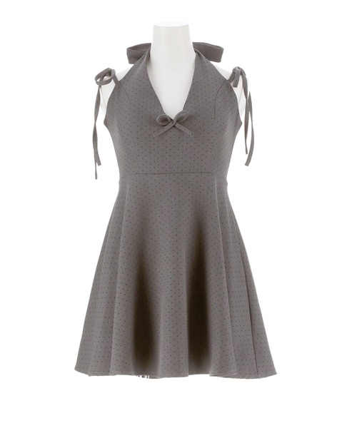 DAZZY(デイジー)の「ドットホルターネックリボンAラインミニ丈キャバドレス(ドレス・レディース・グレー・M/S/L)」の12枚目の写真