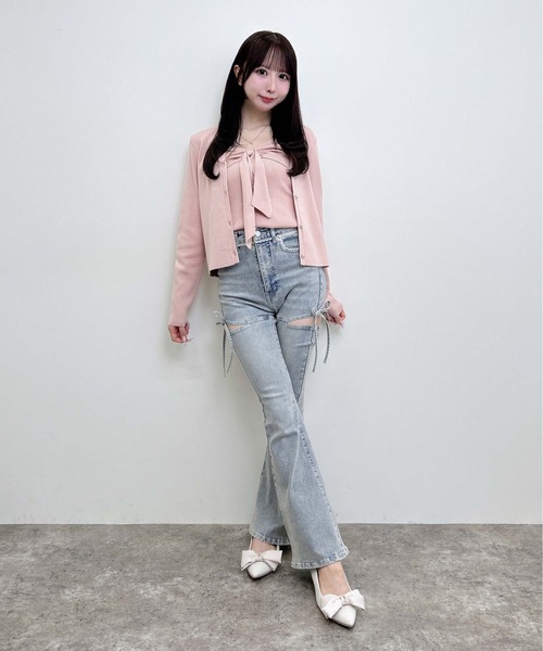 INGNI(イング)の「【WEB限定】リボンキャミ+ニットカーディガン/セット(アンサンブル・レディース・ピンク/ブラック/アイボリー・M)」の9枚目の写真