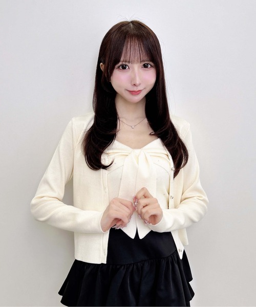 INGNI(イング)の「【WEB限定】リボンキャミ+ニットカーディガン/セット(アンサンブル・レディース・ピンク/ブラック/アイボリー・M)」の12枚目の写真