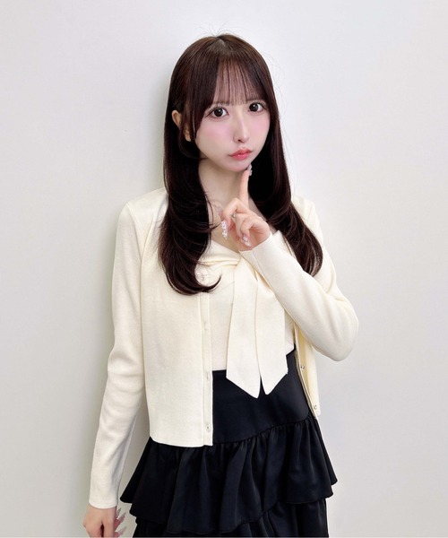 INGNI(イング)の「【WEB限定】リボンキャミ+ニットカーディガン/セット(アンサンブル・レディース・ピンク/ブラック/アイボリー・M)」の13枚目の写真