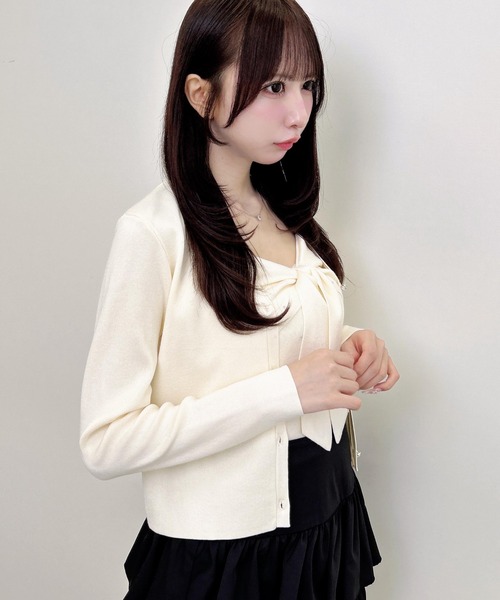 INGNI(イング)の「【WEB限定】リボンキャミ+ニットカーディガン/セット(アンサンブル・レディース・ピンク/ブラック/アイボリー・M)」の14枚目の写真