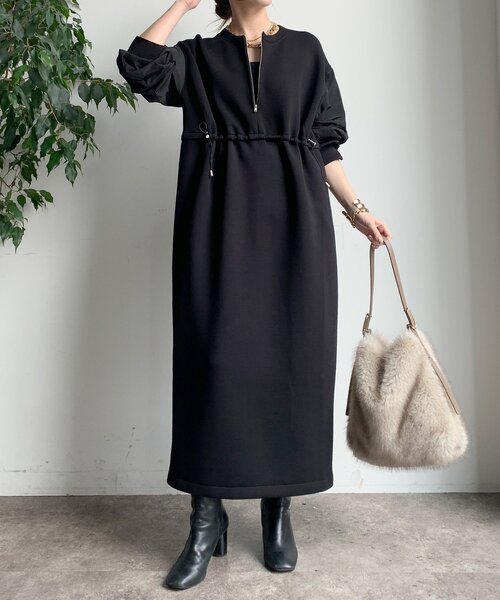 DouDou(ドゥドゥ)の「【WEB限定】袖異素材切替ダンボールワンピース(ワンピース・レディース・ブラック/ライトベージュ/ダークグレー・FREE)」の7枚目の写真