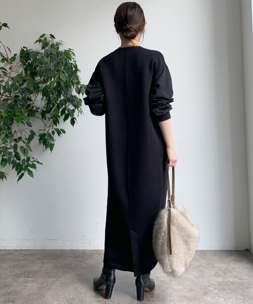 DouDou(ドゥドゥ)の「【WEB限定】袖異素材切替ダンボールワンピース(ワンピース・レディース・ブラック/ライトベージュ/ダークグレー・FREE)」の8枚目の写真