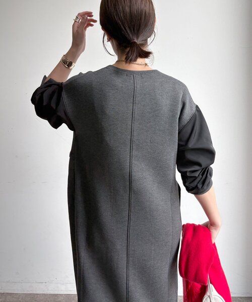 DouDou(ドゥドゥ)の「【WEB限定】袖異素材切替ダンボールワンピース(ワンピース・レディース・ブラック/ライトベージュ/ダークグレー・FREE)」の21枚目の写真