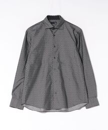 *シャツ 長袖 メンズ 綿混 ワイドカラー ややゆったり 幾何学 ジオメトリック ジャガード