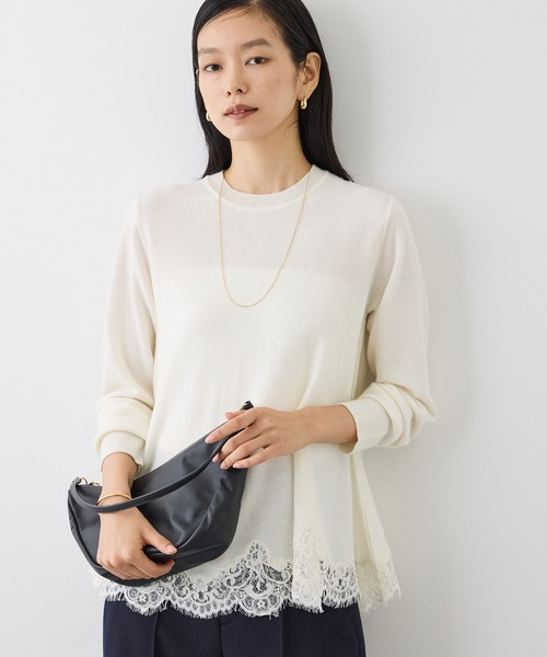ROPE'（ロペ）の「【J'aDoRe・一部店舗限定サイズ】ヘムレースフレアニットプルオーバー/イージーケア（ニット/セーター・レディース・チャコールグレー/ブラック/オフホワイト・38）」の2枚目の写真