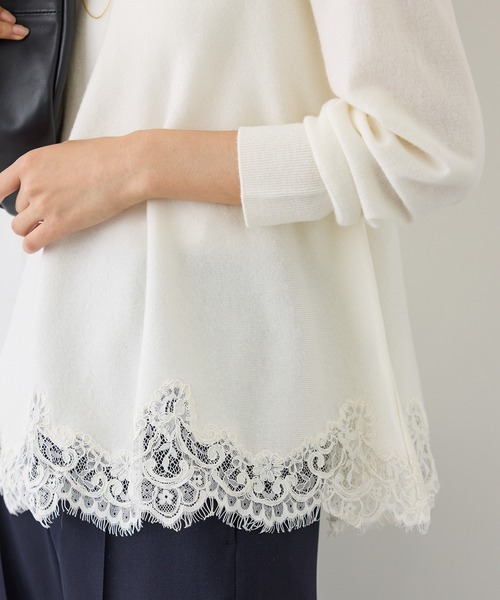 ROPE'（ロペ）の「【J'aDoRe・一部店舗限定サイズ】ヘムレースフレアニットプルオーバー/イージーケア（ニット/セーター・レディース・チャコールグレー/ブラック/オフホワイト・38）」の4枚目の写真