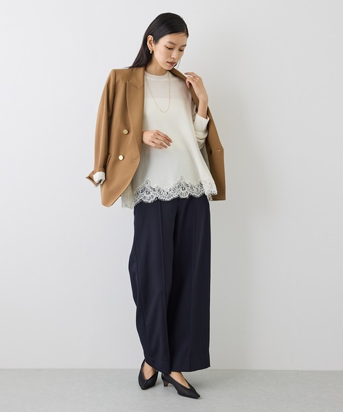 ROPE'（ロペ）の「【J'aDoRe・一部店舗限定サイズ】ヘムレースフレアニットプルオーバー/イージーケア（ニット/セーター・レディース・チャコールグレー/ブラック/オフホワイト・38）」の9枚目の写真