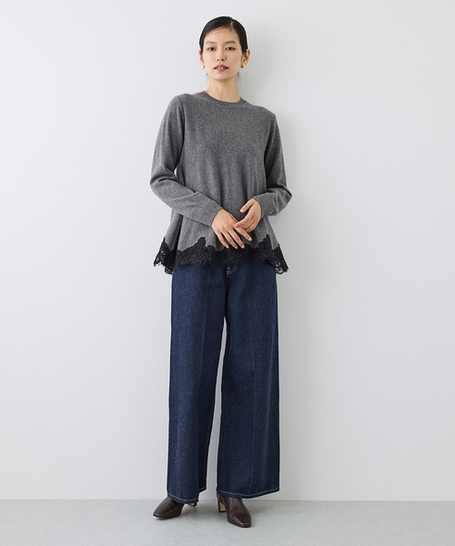ROPE'（ロペ）の「【J'aDoRe・一部店舗限定サイズ】ヘムレースフレアニットプルオーバー/イージーケア（ニット/セーター・レディース・チャコールグレー/ブラック/オフホワイト・38）」の10枚目の写真