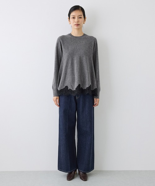 ROPE'（ロペ）の「【J'aDoRe・一部店舗限定サイズ】ヘムレースフレアニットプルオーバー/イージーケア（ニット/セーター・レディース・チャコールグレー/ブラック/オフホワイト・38）」の12枚目の写真
