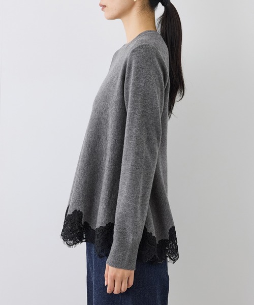 ROPE'（ロペ）の「【J'aDoRe・一部店舗限定サイズ】ヘムレースフレアニットプルオーバー/イージーケア（ニット/セーター・レディース・チャコールグレー/ブラック/オフホワイト・38）」の14枚目の写真