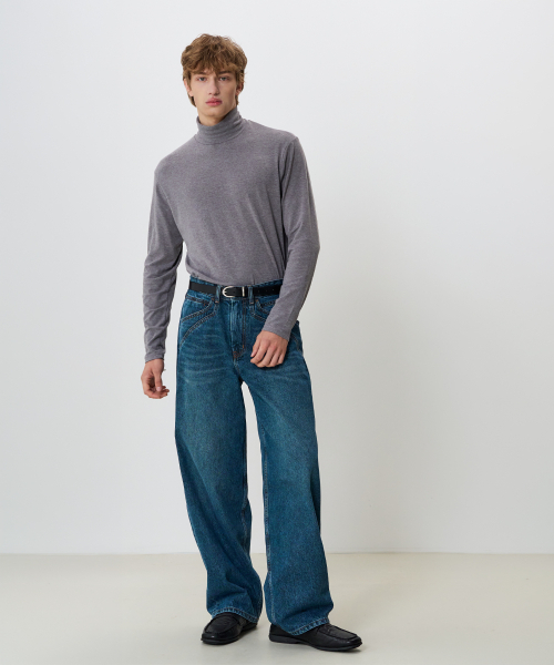 NOUN(ノウン)の「Mellow タートルネックTシャツ (メランジグレー)(Tシャツ/カットソー・メンズ・ライトグレー・LARGE/MEDIUM)」の4枚目の写真