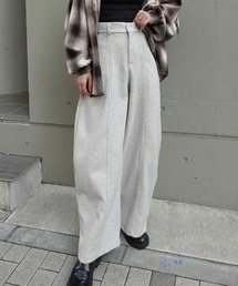 ストレッチフェイクウールセンタープレスワイドパンツ
