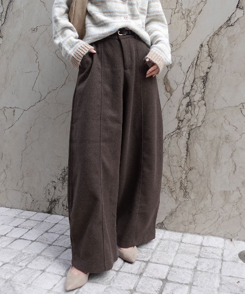 CORNERS(コーナーズ)の「ストレッチフェイクウールセンタープレスワイドパンツ(スラックス・レディース・ブラウン/オートミール/チャコールグレー・M)」の3枚目の写真