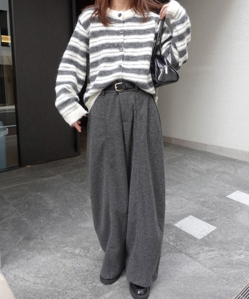 CORNERS(コーナーズ)の「ストレッチフェイクウールセンタープレスワイドパンツ(スラックス・レディース・ブラウン/オートミール/チャコールグレー・M)」の6枚目の写真