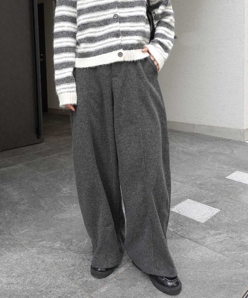CORNERS(コーナーズ)の「ストレッチフェイクウールセンタープレスワイドパンツ(スラックス・レディース・ブラウン/オートミール/チャコールグレー・M)」の7枚目の写真
