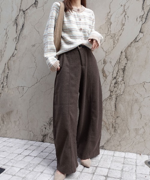 CORNERS(コーナーズ)の「ストレッチフェイクウールセンタープレスワイドパンツ(スラックス・レディース・ブラウン/オートミール/チャコールグレー・M)」の15枚目の写真