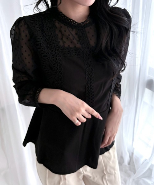 merrylatte(メリーラテ)の「ドットシアーレース ペプラム長袖ブラウス(シャツ/ブラウス・レディース・ブラック・L/M)」の3枚目の写真