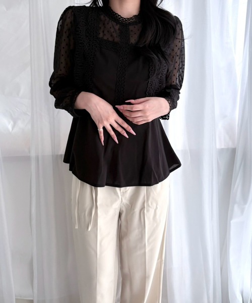 merrylatte(メリーラテ)の「ドットシアーレース ペプラム長袖ブラウス(シャツ/ブラウス・レディース・ブラック・L/M)」の5枚目の写真