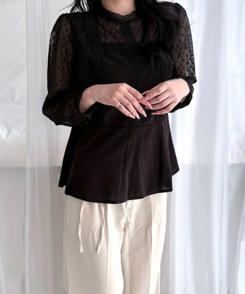 merrylatte(メリーラテ)の「ドットシアーレース ペプラム長袖ブラウス(シャツ/ブラウス・レディース・ブラック・L/M)」の7枚目の写真