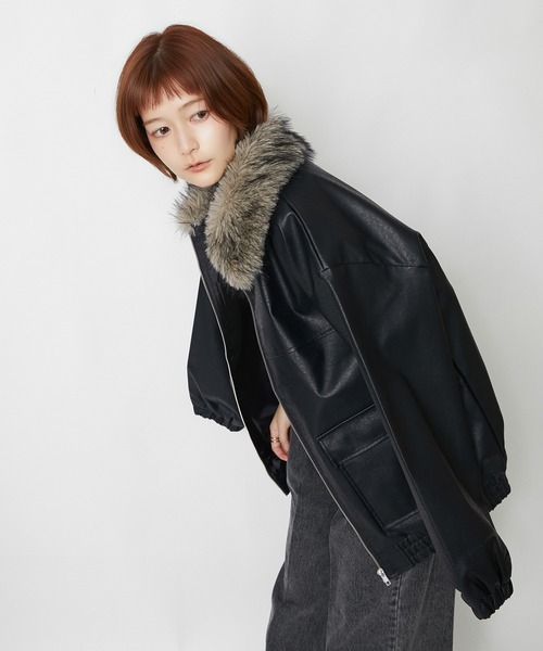 GORGE(ゴージ)の「ファー襟 フェイクレザーブルゾン|全3色(ブルゾン・レディース・ブラック/ブラウン/アイボリー・F)」の14枚目の写真
