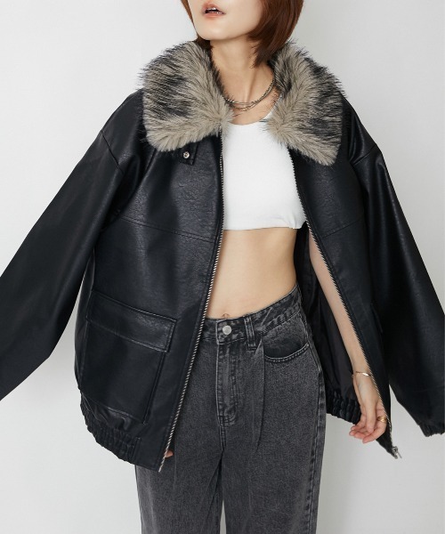 GORGE(ゴージ)の「ファー襟 フェイクレザーブルゾン|全3色(ブルゾン・レディース・ブラック/ブラウン/アイボリー・F)」の16枚目の写真