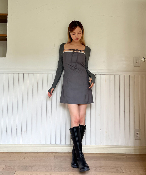 MORE self LOVE（モアセルフラブ）の「レースタイトワンピース（ワンピース・レディース・グレー/ブラック・FREE）」の5枚目の写真