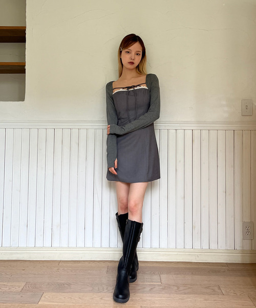 MORE self LOVE（モアセルフラブ）の「レースタイトワンピース（ワンピース・レディース・グレー/ブラック・FREE）」の6枚目の写真