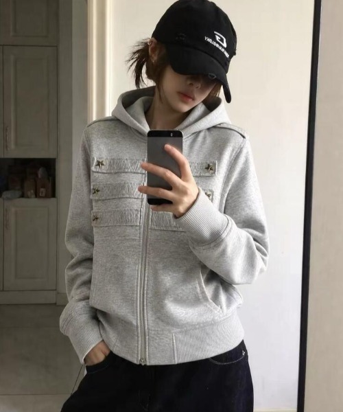 semplice（センプリチェ）の「パーカ【韓国ファッション】（パーカー・レディース・グレー・F）」の2枚目の写真