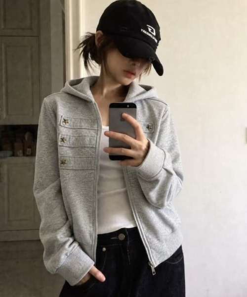 semplice（センプリチェ）の「パーカ【韓国ファッション】（パーカー・レディース・グレー・F）」の6枚目の写真