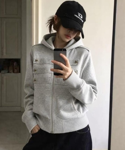semplice（センプリチェ）の「パーカ【韓国ファッション】（パーカー・レディース・グレー・F）」の7枚目の写真