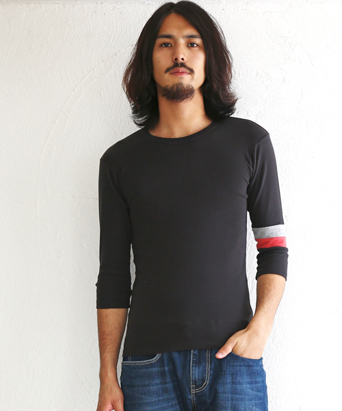 KRIFF MAYER（クリフメイヤー）の「タイトフィット袖切替7分袖Ｔシャツ（Tシャツ/カットソー・メンズ・ネイビー/チャコール/グレー/ピンク/ホワイト/ブラウン・MEDIUM/LARGE/SMALL）」の4枚目の写真