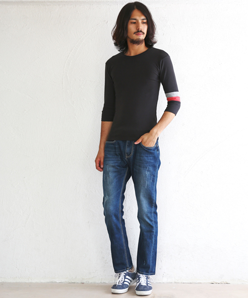 KRIFF MAYER（クリフメイヤー）の「タイトフィット袖切替7分袖Ｔシャツ（Tシャツ/カットソー・メンズ・ネイビー/チャコール/グレー/ピンク/ホワイト/ブラウン・MEDIUM/LARGE/SMALL）」の7枚目の写真