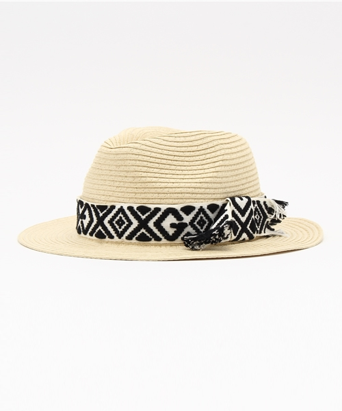 X-girl(エックスガール)の「LOGO STRAW HAT /ストローハット/麦わら/柄リボン/夏/帽子(ハット・レディース・ベージュ・ONE SIZE)」の1枚目の写真