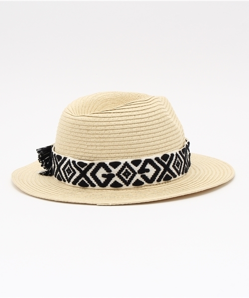 X-girl(エックスガール)の「LOGO STRAW HAT /ストローハット/麦わら/柄リボン/夏/帽子(ハット・レディース・ベージュ・ONE SIZE)」の7枚目の写真