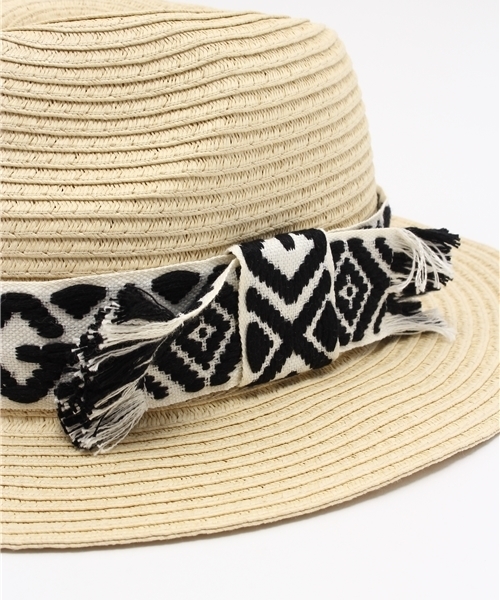 X-girl(エックスガール)の「LOGO STRAW HAT /ストローハット/麦わら/柄リボン/夏/帽子(ハット・レディース・ベージュ・ONE SIZE)」の2枚目の写真