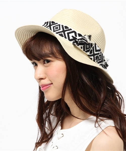 X-girl(エックスガール)の「LOGO STRAW HAT /ストローハット/麦わら/柄リボン/夏/帽子(ハット・レディース・ベージュ・ONE SIZE)」の5枚目の写真
